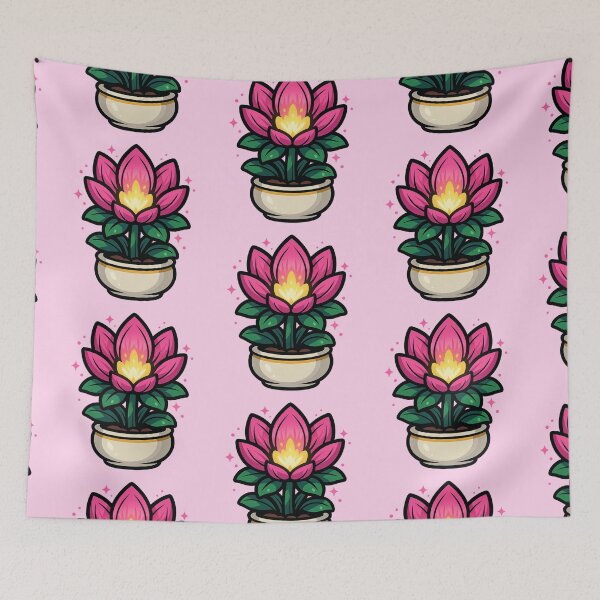Item preview, Bright Chibi Lotus Flower in a Pot – Kawaii Plant Art designed and sold by Ahau Designs.