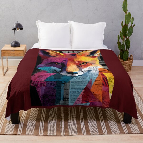Item preview, Alert Fox Strike - Geometric Wildlife Portrait with Bold Colors and Newspaper Collage designed and sold by OlfactoART Studio.