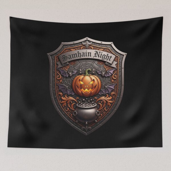 Item preview, Samhain Night Gothic Halloween Shield - Jack-o'-Lantern & Witch Art designed and sold by Kala Design.