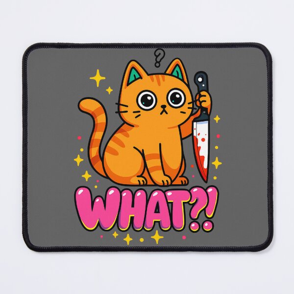 Item preview, Cute Killer Cat Meme – Funny Orange Cat with Knife Cartoon “WHAT?!” Design designed and sold by DirtyGirlGraphics.