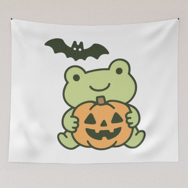 Item preview, Cute Halloween Frog with Jack-O-Lantern and Bat designed and sold by RowanDraco.