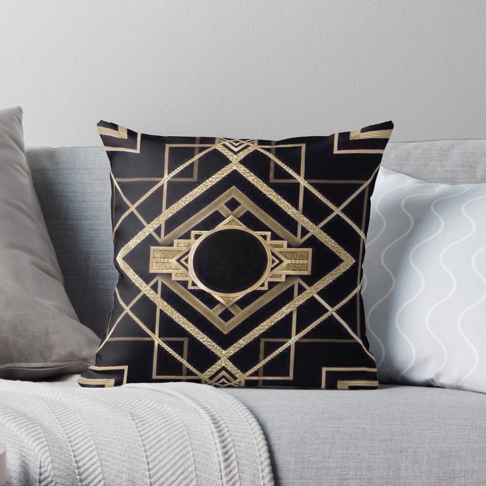 Art deco,vintage,1920 era,The Great Gatsby,gold,black,pattern,elegant,chic,modern,trendy Throw Pillow