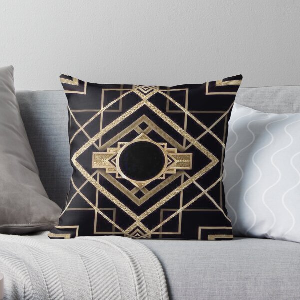 Art deco,vintage,1920 era,The Great Gatsby,gold,black,pattern,elegant,chic,modern,trendy Throw Pillow