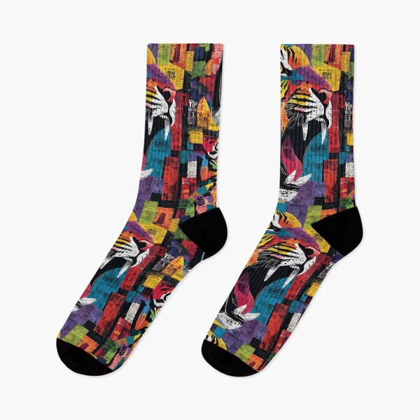 Item preview, Roaring Tiger Strike - Bold Geometric Wildlife Portrait with Urban Collage designed and sold by OlfactoART Studio.