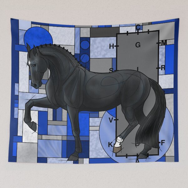 Item preview, Blue Stained Glass, Black Dressage Horse designed and sold by DappledMoon.