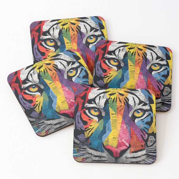 Item preview, Dynamic Tiger Face - Intense Geometric Design Bursting with Vivid Hues designed and sold by OlfactoART Studio.