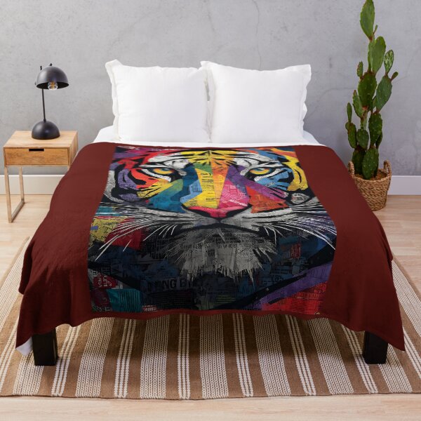 Item preview, Dynamic Tiger Face - Intense Geometric Design Bursting with Vivid Hues designed and sold by OlfactoART Studio.