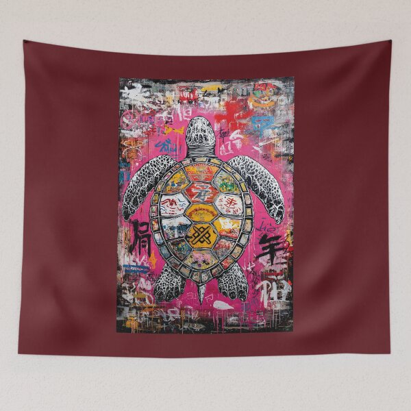Item preview, Streetwise Sea Turtle - Dynamic Wildlife Portrait with Colorful Symbols and Energy designed and sold by OlfactoART Studio.