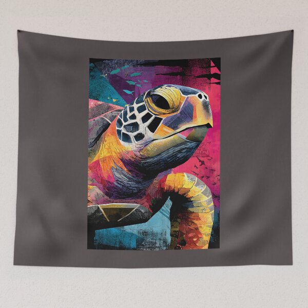 Item preview, Mosaic Sea Turtle - Vibrant Wildlife Portrait with Abstract Marine Elements designed and sold by OlfactoART Studio.