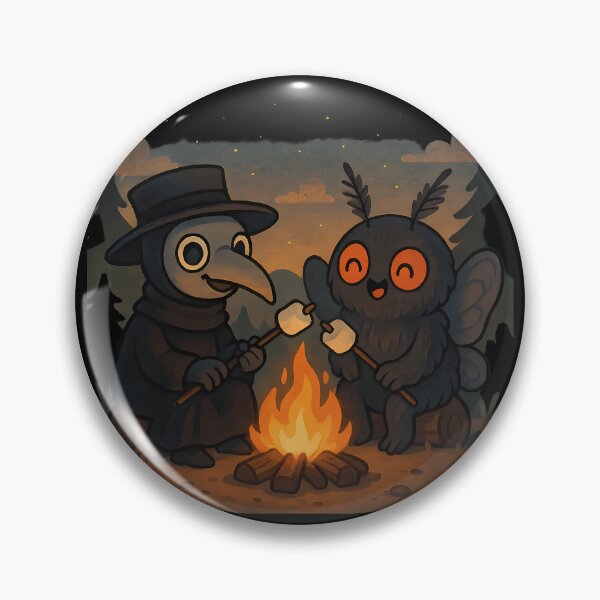 Item preview, Cute Plague Doctor & Mothman Roasting Marshmallows by the Campfire designed and sold by designsbyhw.