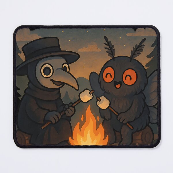 Item preview, Cute Plague Doctor & Mothman Roasting Marshmallows by the Campfire designed and sold by designsbyhw.