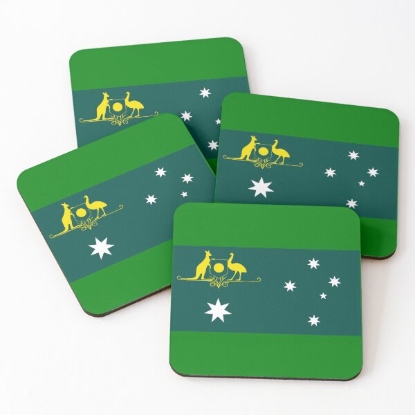 Item preview, AUS Australia Flag design with coat of arms, green and gold designed and sold by Kangaroo Sun.