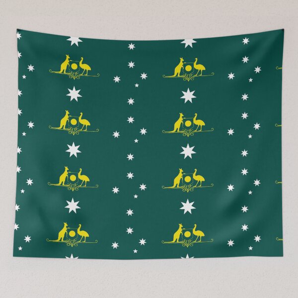 Item preview, AUS Australia Flag design with coat of arms, green and gold designed and sold by Kangaroo Sun.