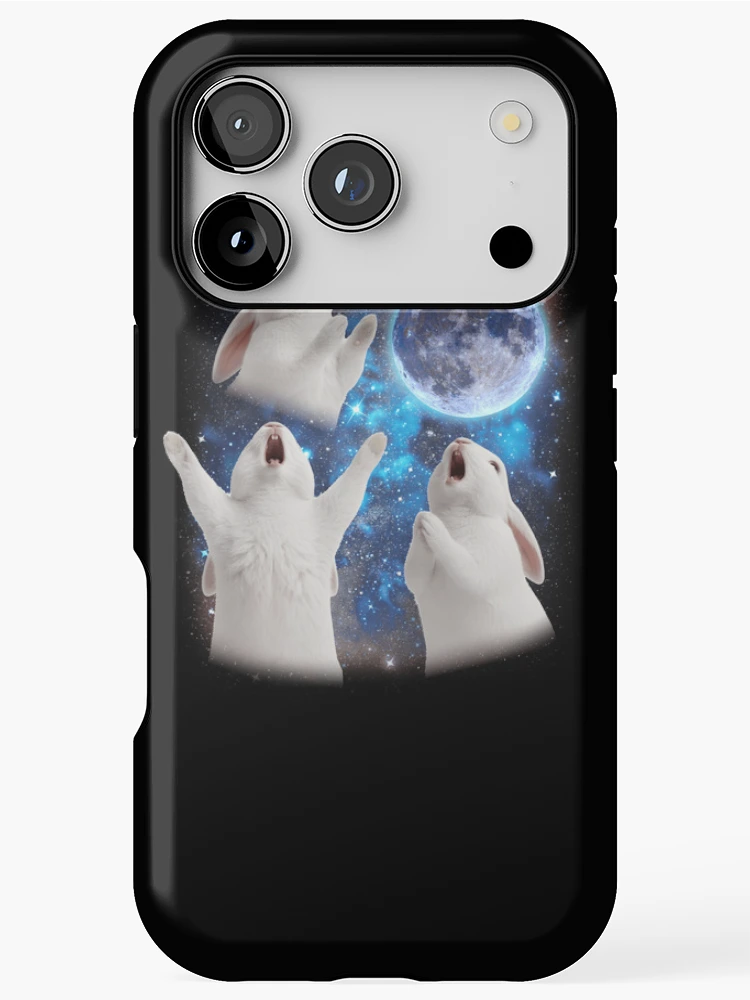 Thumbnail 1 of 4, iPhone Case, Three Rabbits Howling At The Moon Weird Meme Rabbit Gear designed and sold by DynamicDesign.