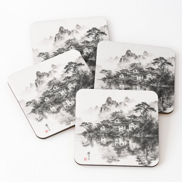 Item preview, Ancient Village by a Tranquil Lake – Chinese Ink Painting designed and sold by natthaaekf.