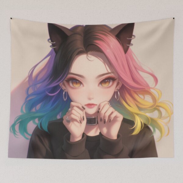 Item preview, Rainbow Hair Cat Girl designed and sold by CursedbyLilith.