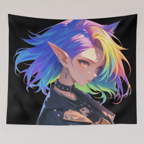 Item preview, Rainbow Goth Cat Girl designed and sold by CursedbyLilith.