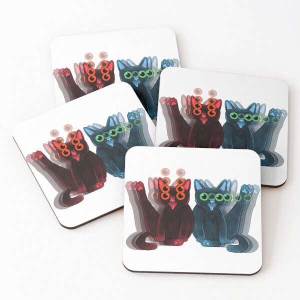 Item preview, Red and Blue Trippy Cats – Creepy Cute Dual Psychedelic Illustration designed and sold by J-Mindful.