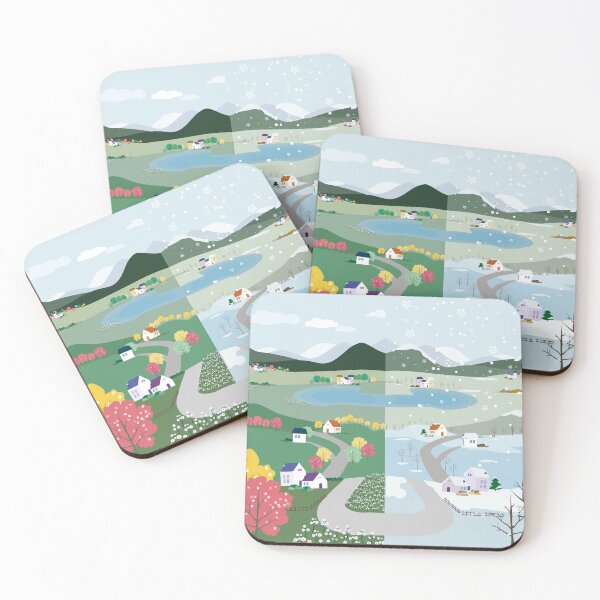 Item preview, Seasons Landscape – Spring Blossoms and Winter Snow Village designed and sold by PAWIRADA.