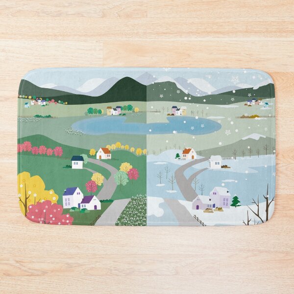 Item preview, Seasons Landscape – Spring Blossoms and Winter Snow Village designed and sold by PAWIRADA.