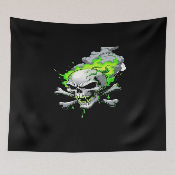 Item preview, Flaming Neon Green Skull and Crossbones designed and sold by BrodieBouges.