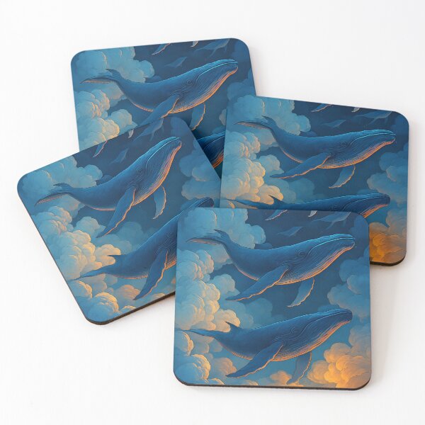 Item preview, Surreal Flying Whales in Dreamy Sky – Fantasy Ocean Art designed and sold by Greemo03.