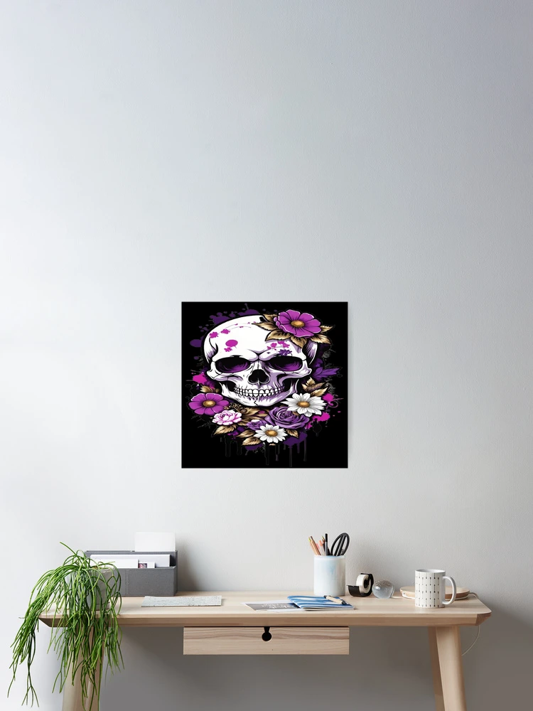 Thumbnail 2 of 3, Poster, Gothic Skull with Roses and Flowers designed and sold by BrodieBouges.