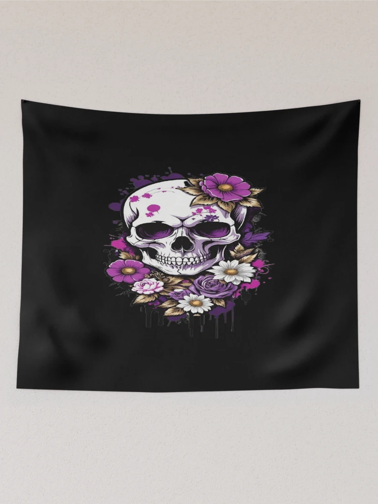 Thumbnail 2 of 3, Tapestry, Gothic Skull with Roses and Flowers designed and sold by BrodieBouges.