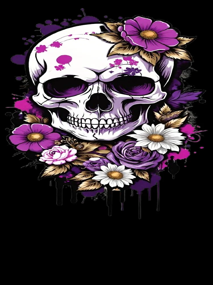 Thumbnail 7 of 7, Oversized T-Shirt, Gothic Skull with Roses and Flowers designed and sold by BrodieBouges.