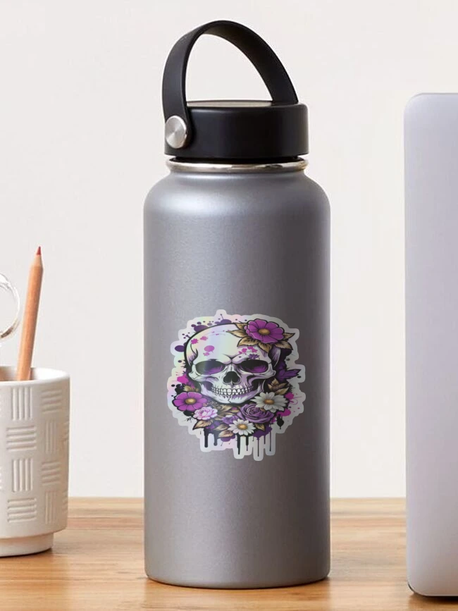 Thumbnail 1 of 4, Sticker, Gothic Skull with Roses and Flowers designed and sold by BrodieBouges.