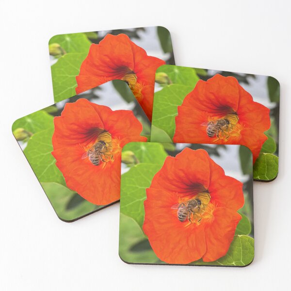 Item preview, Honey Bee on Orange Nasturtium Flower designed and sold by Be Captured by Brittany Emma.