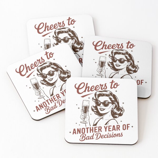 Item preview, Funny Retro Party Quote – “Cheers to Another Year of Bad Decisions” Drinking Design designed and sold by DirtyGirlGraphics.