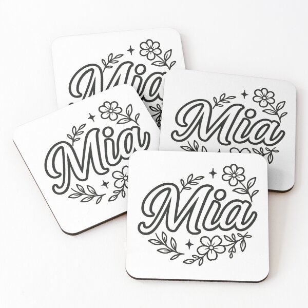 Item preview, Mia Name Design – Elegant White Cursive with Black Outline & Floral Accents for Stickers, Apparel & Gifts designed and sold by DailyVibesCo.