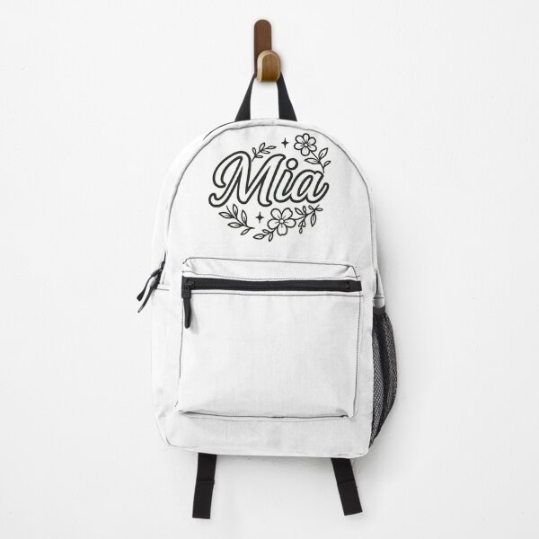 Item preview, Mia Name Design – Elegant White Cursive with Black Outline & Floral Accents for Stickers, Apparel & Gifts designed and sold by DailyVibesCo.