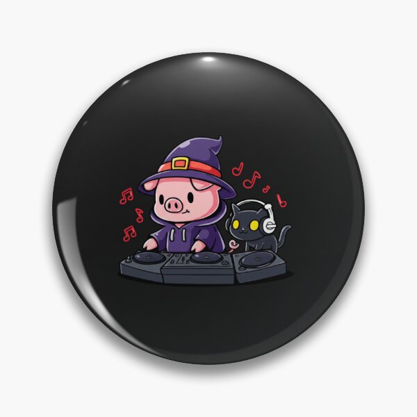 Item preview, DJ Chibi Pig and Black Cat – Cute Kawaii Halloween Music Design designed and sold by ColorSplash123.