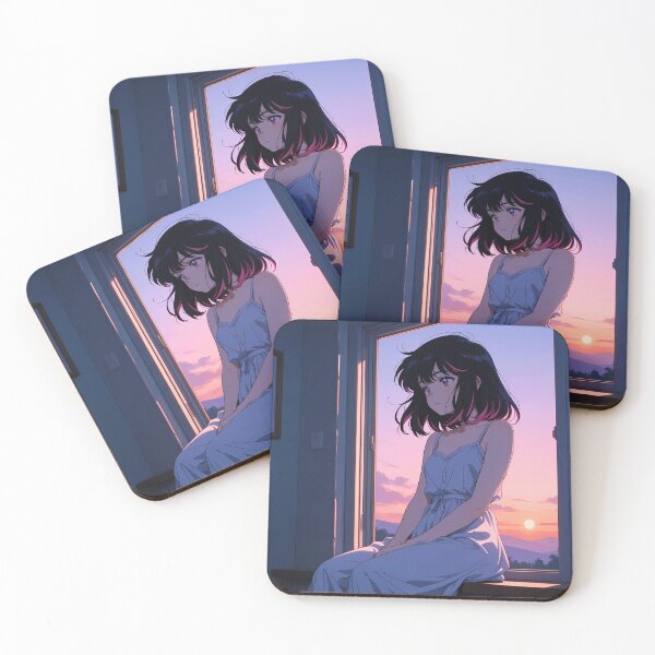 Item preview, Anime Girl Sitting by the Window at Sunset designed and sold by LunattaStore.