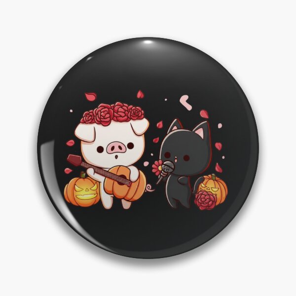 Item preview, Chibi Pig and Black Cat Halloween Rose Band – Cute Kawaii Pumpkin Guitar Design designed and sold by ColorSplash123.
