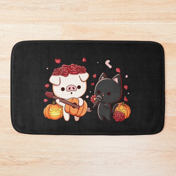 Item preview, Chibi Pig and Black Cat Halloween Rose Band – Cute Kawaii Pumpkin Guitar Design designed and sold by ColorSplash123.