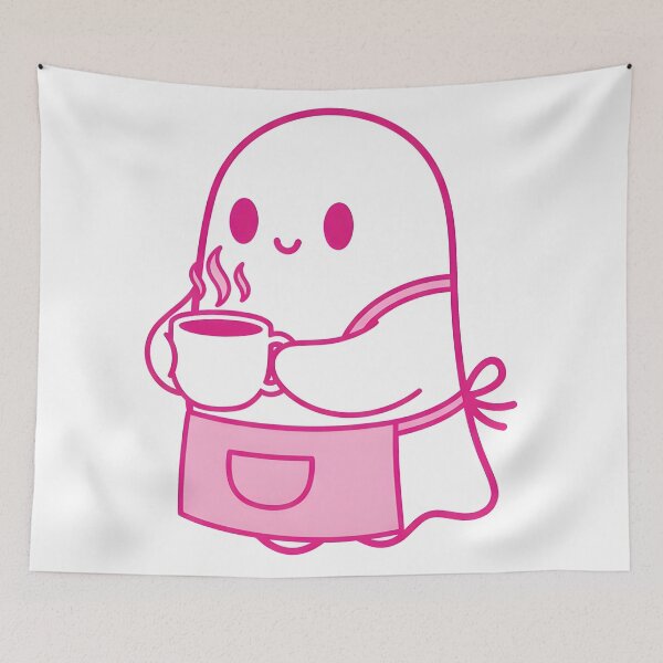 Item preview, Cute Pink Ghost with Coffee – Cozy Spooky Café Aesthetic designed and sold by DamianRoy88.