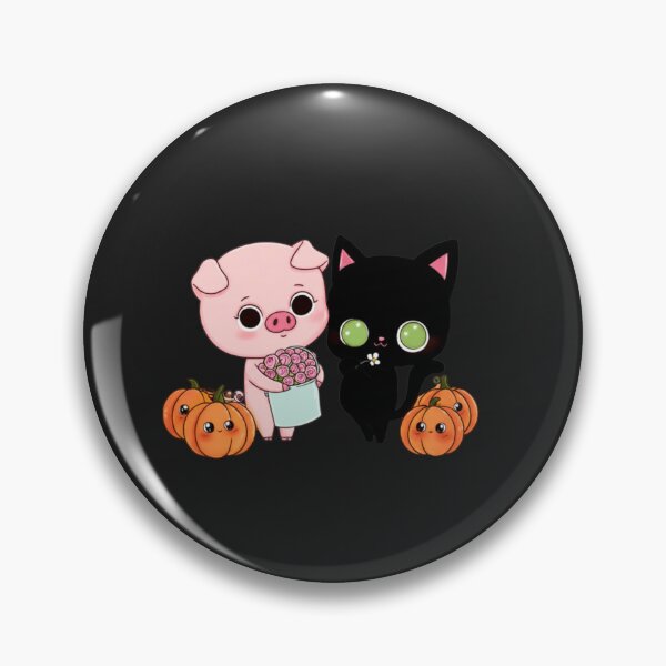 Item preview, Cute Chibi Pig and Black Cat Halloween Candy and Flowers – Kawaii Pumpkin Design designed and sold by ColorSplash123.