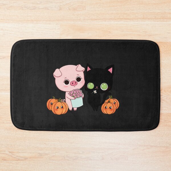 Item preview, Cute Chibi Pig and Black Cat Halloween Candy and Flowers – Kawaii Pumpkin Design designed and sold by ColorSplash123.