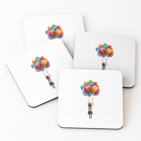 Item preview, Child with Colorful Balloons – Vibrant Watercolor Splash Digital Art on Black Background designed and sold by PixelVibe782.