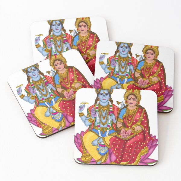 Item preview, Lakshmi Narayan on Lotus Digital Painting | Vishnu and Lakshmi Divine Couple | Hindu Spiritual Wall Art designed and sold by Harshit_Digital_Arts.