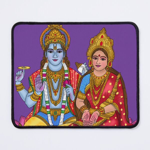 Item preview, Lakshmi Narayan on Lotus Digital Painting | Vishnu and Lakshmi Divine Couple | Hindu Spiritual Wall Art designed and sold by Harshit_Digital_Arts.