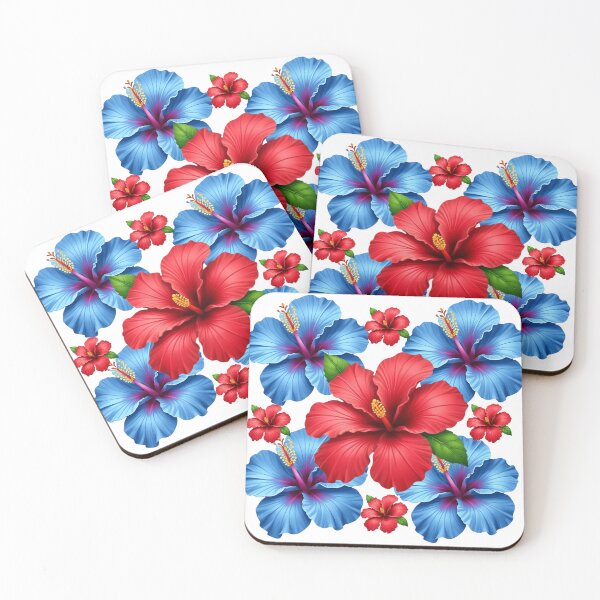 Item preview, Red and Blue Hibiscus Tropical Flowers designed and sold by Uceepeace.