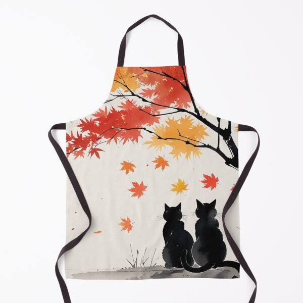 Item preview, Two Black Cats with Autumn Leaves in Japanese Ink Art designed and sold by LEO'S CREATURE れおずくりーちゃー.