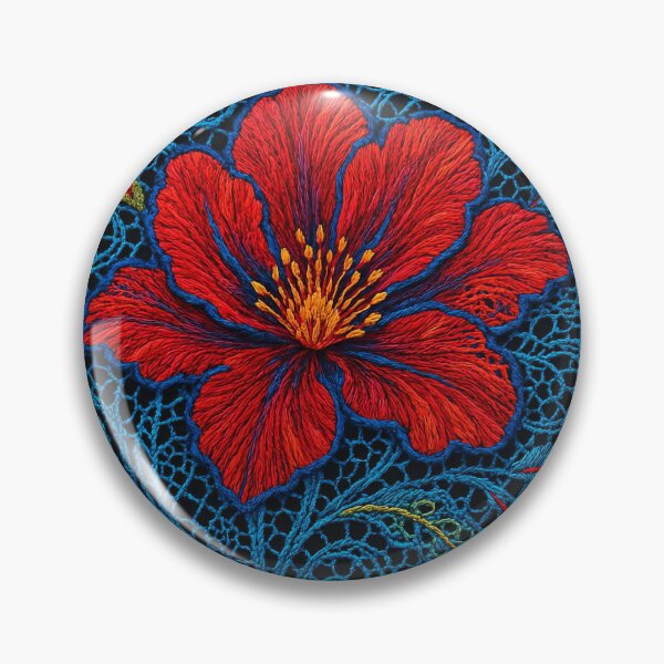 Item preview, Red Flower | Blue Lace Embroidery designed and sold by Le Pédagogue.