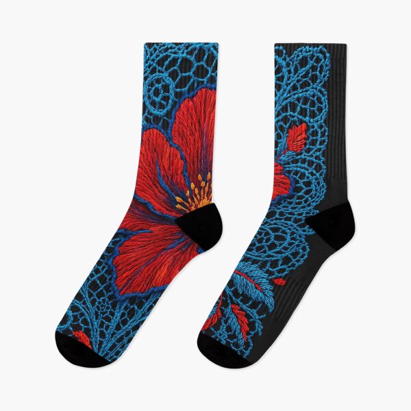 Item preview, Red Flower | Blue Lace Embroidery designed and sold by Le Pédagogue.