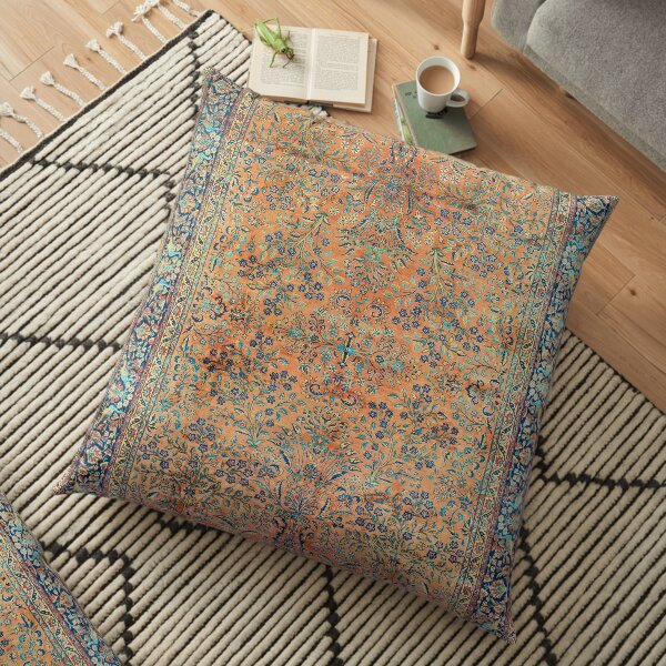 Manchester Kashan Floral Persian Carpet Print Floor Pillow