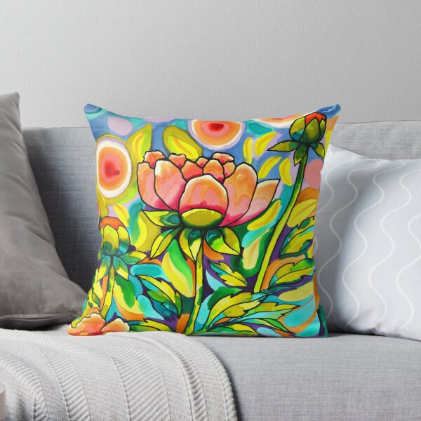 A Field of Peach Poppies Throw Pillow